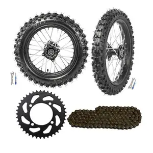 60/100-14 Tires and Rim Front &80/100-12 Rear Disc Brake Dirt Bike Wheel 12mm Bearing & 132 Link Chain & 420 41T Chain Sprocket for Pit Trail Bike Scooter Taotao Apollo CRF DHZ KLX TTR 50cc-125cc