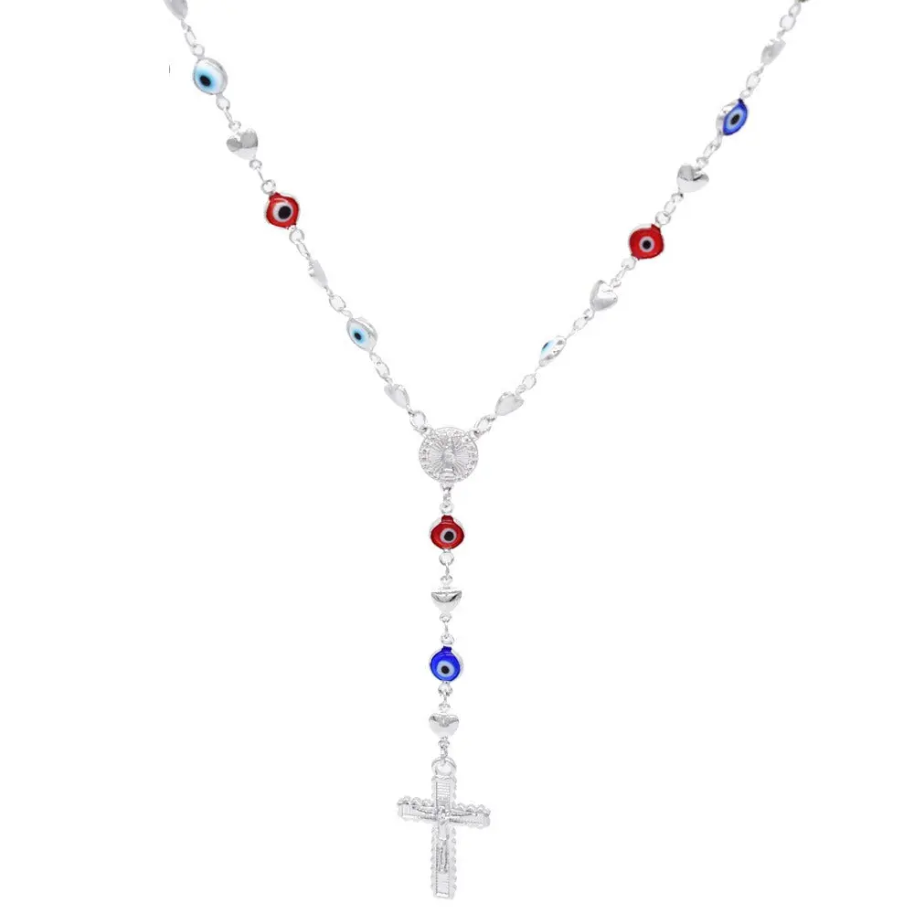 Silver Layered real gold filled religious EVIL eyes rosary necklace #11 Gold Statement Chain Gold Signature Cross