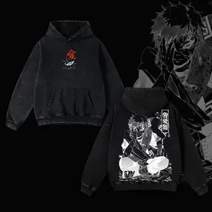 Gaara Anime Double Printed Vintage Washed Tee Unisex Oversize Anime Manga Washed Heavyweight Cotton Hoodie, Gift For Anime Fan, Anime Lover