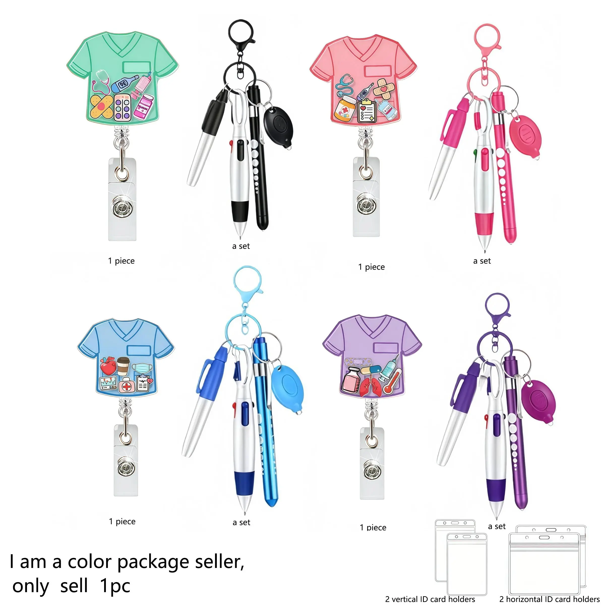 Colorful Medical Uniform Badge Roll Set, 360° Rotating ID Clip, Acrylic Nurse Badge, Includes Pen, Marker, Eld Indicator, for Nurses, Doctors, Students