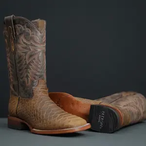 063 Pithon Embossed Jumbo Tan Mens Western Style Boots Leather Square Toe Snake Print Cowhide Made in Mexico Durable Cowboy Boots