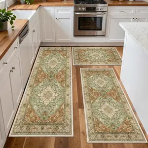 Boho Kitchen Rug Sets 3 Piece with Runner Non Slip Kitchen Rugs and Mats Washable Kitchen Mats for Floor Thick Kitchen Floor Mat Carpet Runner Rugs for Hallway Laundry Holiday Decor
