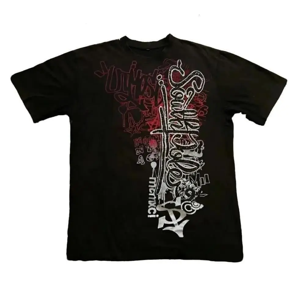 Black Streetwear Graffiti Tee | Y2K Retro Print Unisex Shirt