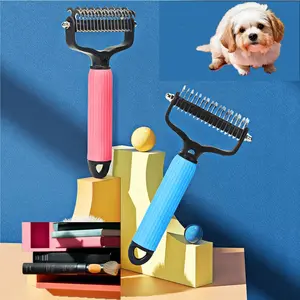 Double-Sided Cat Shedding Dematting Comb Deshedding Dog Brush, Pet Undercoat Rake Grooming Brush for Long Haired Dogs, Matted Fur Remover for Cats