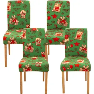SUNNYGLADE 4PCS Stretch Removable Washable Dining Room Chair Protector Slipcovers Christmas Decoration/Home Decor Dining Room Seat Cover