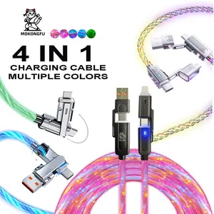 Mokongfu 120W 4-in-1 Charging Cable Blue Green Color-Change Braided Design Constant Rainbow LED Fast Charging High-Speed Charger USB A Type C 3ft 4ft 6ft 10ft Lengths Compatible with iPhone 14 15 16 17 iPad Samsung - Cellphone Electronic