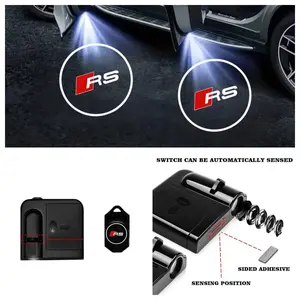 2PCS Audi RS Logo Welcome Light, No-Drill Install Car Door Projector Ambient Light Sticker, Universal Fit for Most Audi Models