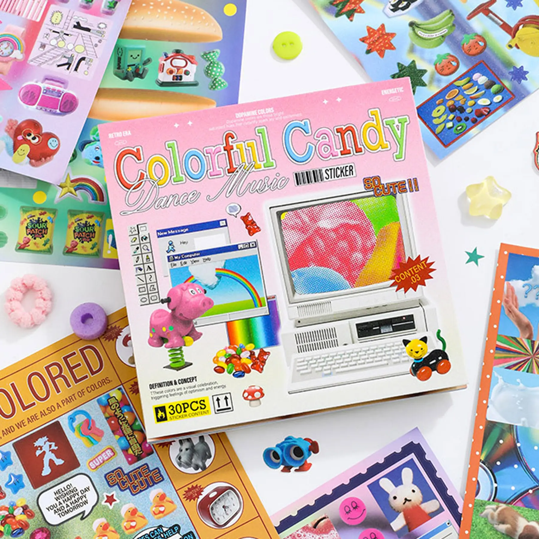 30 Sheets Y2K Kidcore Sticker Book (800+ Pcs) - 3-in-1 Glitter, Glossy & Matte Colorful Retro Aesthetic Decals for Bujo & Polco Summervibes