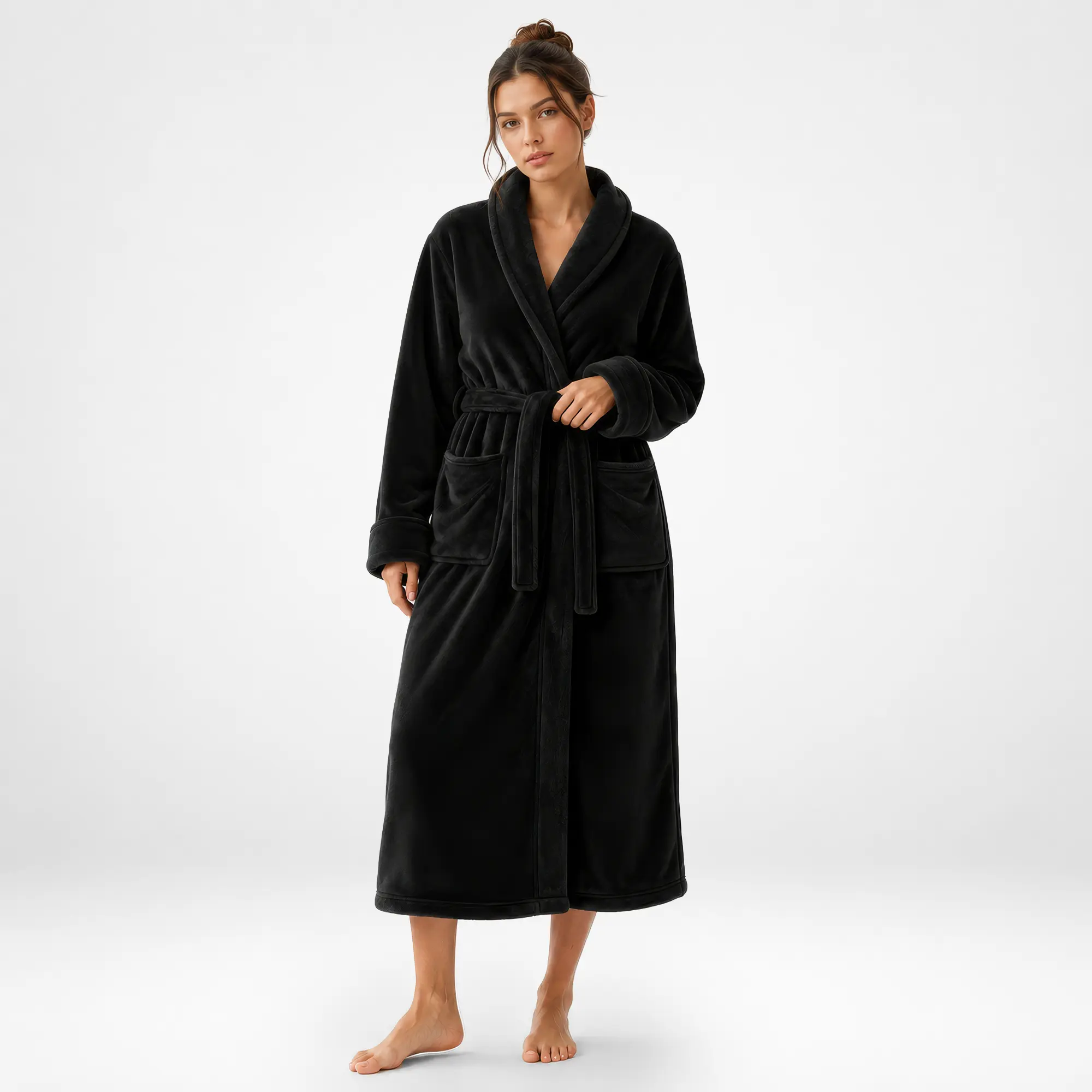 NY Threads Premium Women's Belted Long Length Shawl Wrap Bathrobe, Plush Fleece Fluffy Soft Loungewear with Pockets, Adjustable, Loose-Fitting, Soft And Fluffy, Fleece Fabric, Front Pockets, Gowns, Long Robe, Relaxed Fit