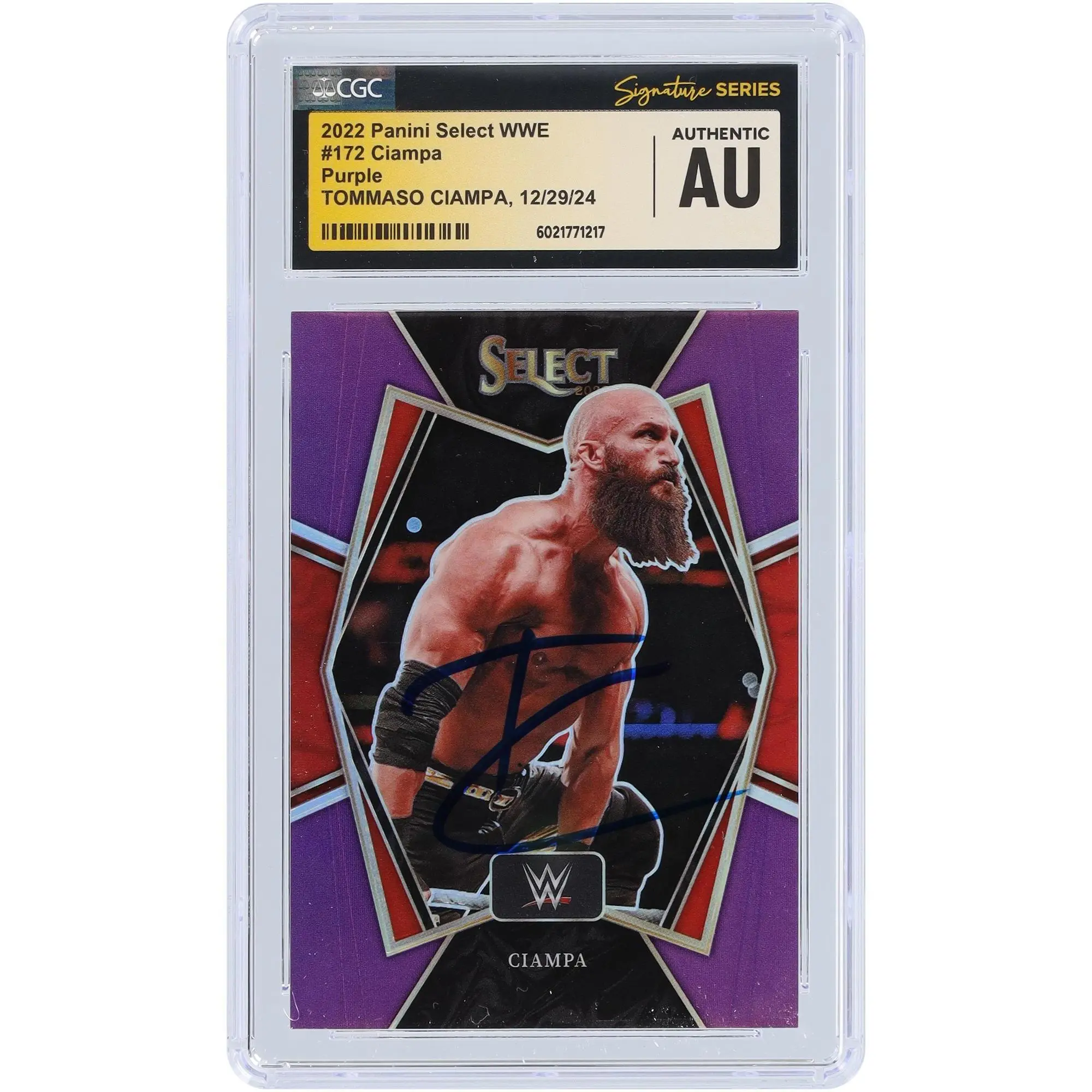 Tommaso Ciampa WWE Autographed 2022 Panini Select Purple Prizm #172 #/75 CGC Fanatics Witnessed Authenticated Card - Fanatics Authentic Certified