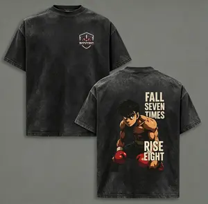 valentine shirts Makunouchi Hajime No Ippo Washed T-Shirt Double Printed Unisex Lightweight Cotton T-Shirt Black Crewneck Short Sleeve Oversized Streetwear Fabric Top for Game Fans Menswear Classic Seamless Smooth