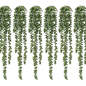6 Piece Artificial Succulent Hanging Plants, Fake Plant Vine, Faux Pearl Greenery Decor, Wall Home Garden Background Indoor Outdoor Decoration