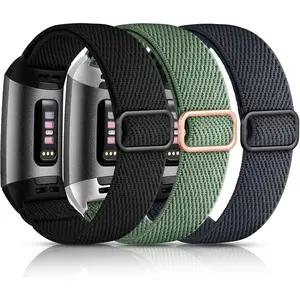 3 Pack Elastic Band Compatible with Fitbit Charge 4 and Fitbit Charge 3 Bands for Women Men, Adjustable Stretchy Solo Loop Strap Soft Nylon Fabric Wristband for Charge 3/ Charge 4/ 3SE