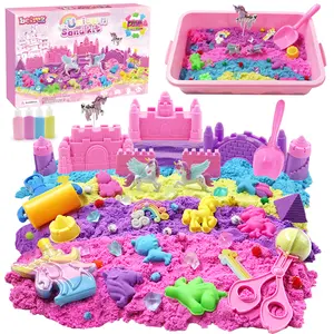 Unleash Magical Unicorn Adventures: 155-Piece Unicorn Sensory Sand Kit for Girls – 3lbs Color Sand, 8 Unicorn & 9 Castle Molds, 12 Tools, 100 Pom-Poms | Creative STEM Gift for Ages 3-9