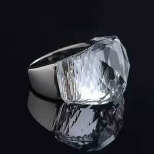 1pc Stainless Steel Ring with White Transparent Glass - Elegant Minimalist Design, Perfect for Daily Wear & Parties, Ideal Christmas Gift for Her, Christmas Jewelry|Minimalist Ring|Silver Color Ring