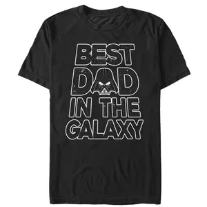 Star Wars Men's Best Dad in the Galaxy Darth Vader Helmet T-Shirt Graphic Tee Fashion Top for Father's Day Stylish Menswear Crewneck Black