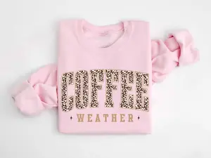 Coffee Weather Sweatshirt, Leopard Print Long Sleeve, Coffee Lover Sweatshirt, Fall Sweater for Women, Autumn Tshirt, Coffee Lover shirt Gift