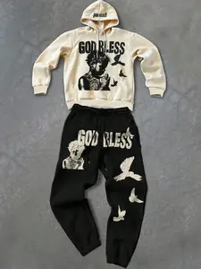 Kids Cartoon Print Hoodie and Drawstring Sweatpants Set, Outfit, Casual Sportswear, Long Sleeve, High Waist, Loose-Fitting, Fall & Winter