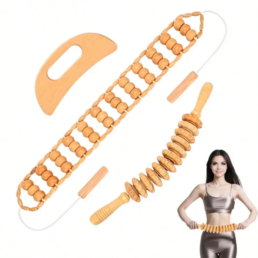 Wooden Nine-Wheel Abdominal Massage Tool, Manual Back Push Home Use Full Body Multi-Function Massager Roller, Waist Belly Workout Equipment, Relief Roller, Body Care, Handheld Body Roller