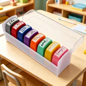 Self-Inking Teacher Stamp Set with Tray, Classroom Reward & Feedback Stamps, Rubber Stamps for Homework, Student Motivation Tools
