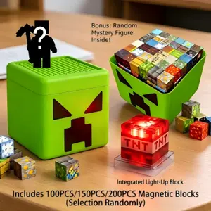 200pcs LED Magnetic Building Blocks with Storage Box, Stem Educational Puzzle Toy for Kids Ages 4-12, Creative Construction Set for Boys and Girls