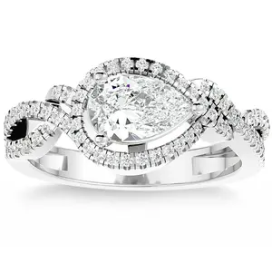 1 1/2Ct TW Pear Shape Moissanite & Diamond Engagement Ring 10k Gold