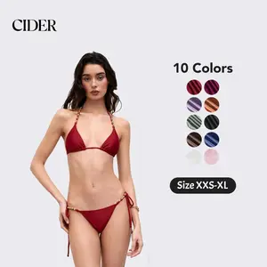 Cider V-neck Beaded Halter Cheeky Bikini Set SwimWeek