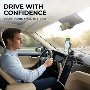 Us Upgrade Car Phone Holder, 360° Rotation, One-Button Lock, Compact Design for All Phone Sizes, Essential Car Accessory