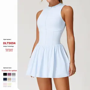 Women'S Tennis Dress, Cloud-Like Feel, Two-Piece Design With Stand Collar, Suitable For Outdoor Running, Anti-Exposure Built-In Shorts, A-Line Skirt.