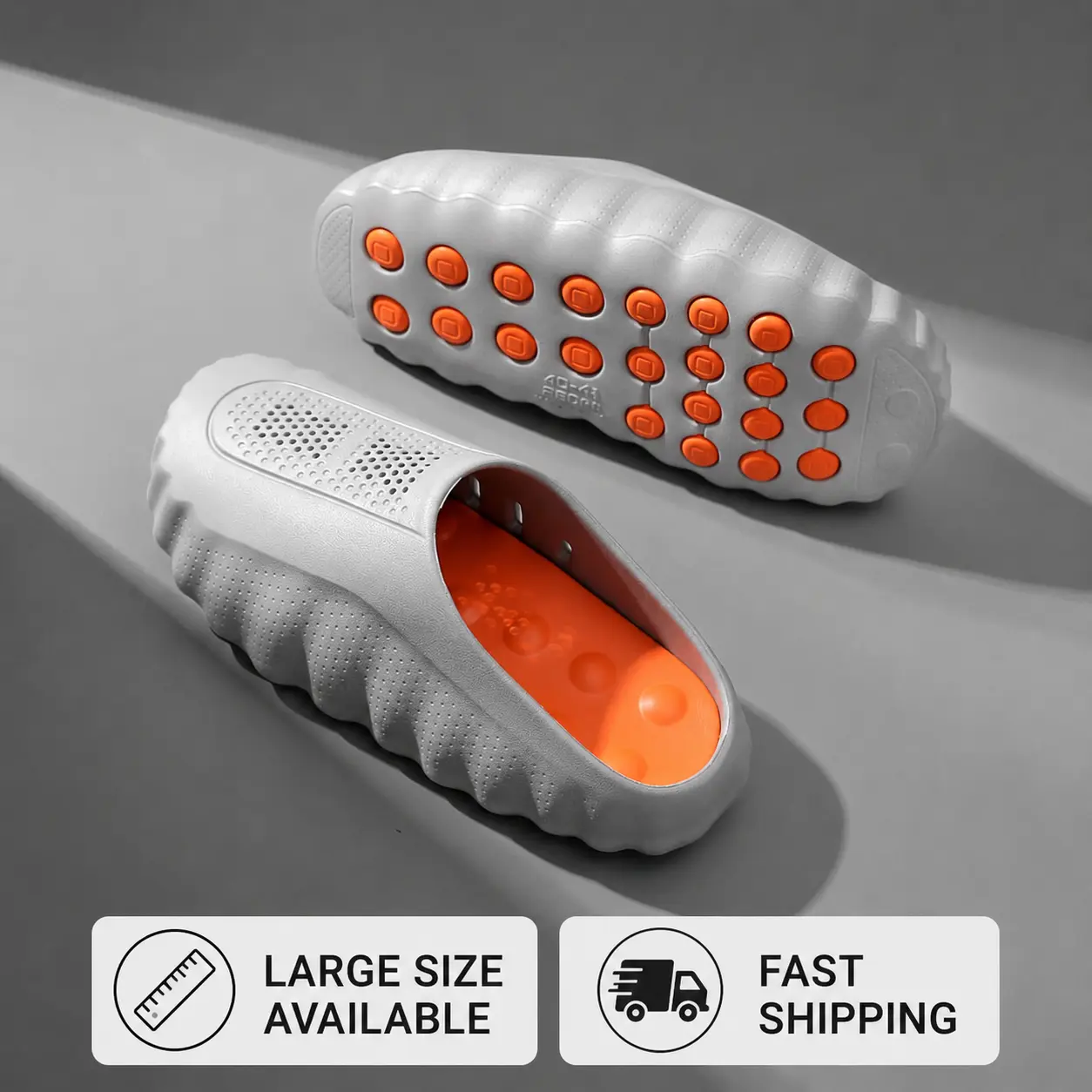 MIND 001 Men's Thick-Cushioned Acupoint Massage EVA Clogs - Non-Slip, Drainage, Waterproof Recovery Slide Slippers with Plus Sizes for Indoor Shower, Outdoor Beach Use