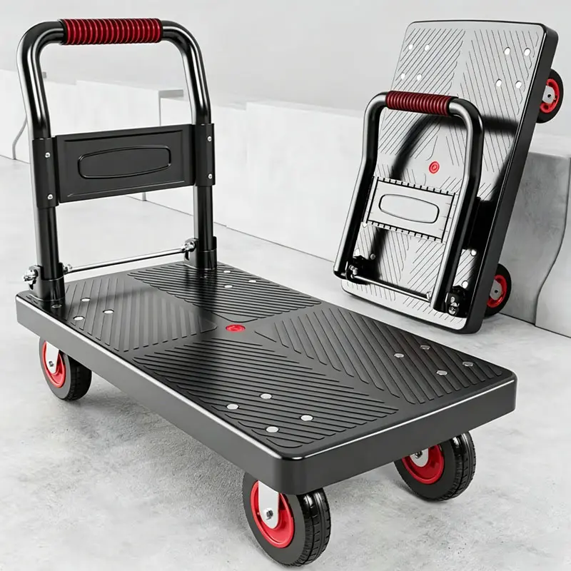 Foldable Flatbed Type Trolley with Silent Rollers, Portable Small Cart for Cargo Haulage and Moving