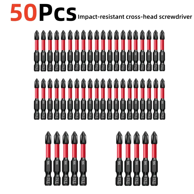 50PCS 50mm PH2 Strong Magnetic Impact Phillips Screwdriver Bits Set, Anti-Slip Cross Drill Bits 1/4" Hex Shank Hardened Steel Power Tool Bits for Cordless Drill Furniture Construction DIY Repair titanium alloy