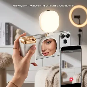 Magnetic Vlogging Phone Grip with LED Fill Light & Selfie Mirror, MagSafe Compatible Creator Kit with Wireless Remote, Perfect for TikTok/Reels/Content Creation