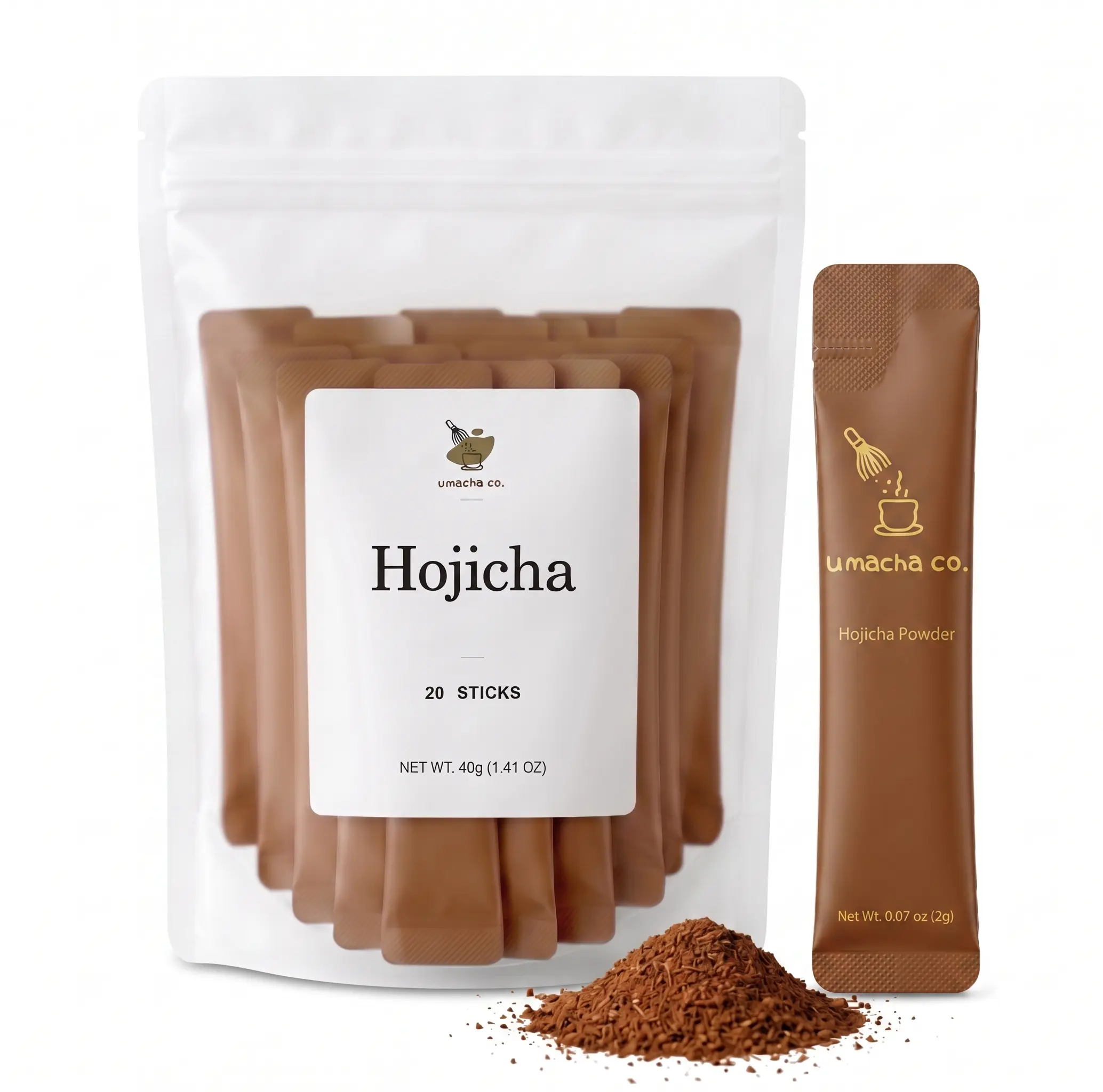 Umacha Co. Hojicha Sticks 20 Single-Serve Sticks (40g) Premium Roasted Green Tea Powder