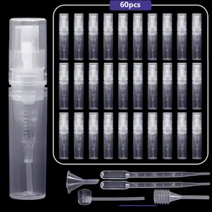 60 Pcs Perfume Atomizer, 2 Ml Mini Plastic, Clear Perfume Atomizer, Comes with Filling Tool for Easy Filling, Suitable for Travel, Camping and Outdoor Activities