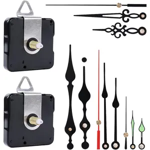 2 Pack Non Ticking Clock Mechanism with 4 Pack Clock Hands, Clock Movement  Kit for Clock Repair, Replacement and Custom Clock (Total Shaft Length 5/8 in)