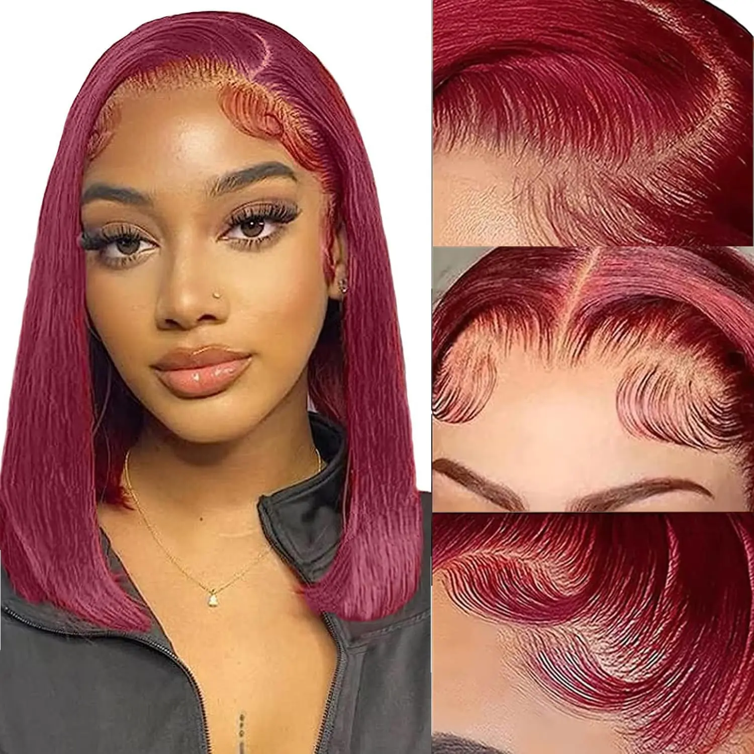 99J Burgundy Lace Front Wigs Pre Plucked Red Bob Wig Human Hair 13x4 Frontal Lace Wig HD Human Hair Wigs for Women Wine Red Color