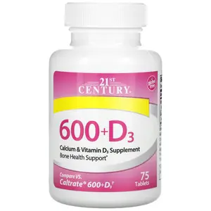 21st Century 600+D3, Calcium & Vitamin D3 Supplement, 75 Tablets