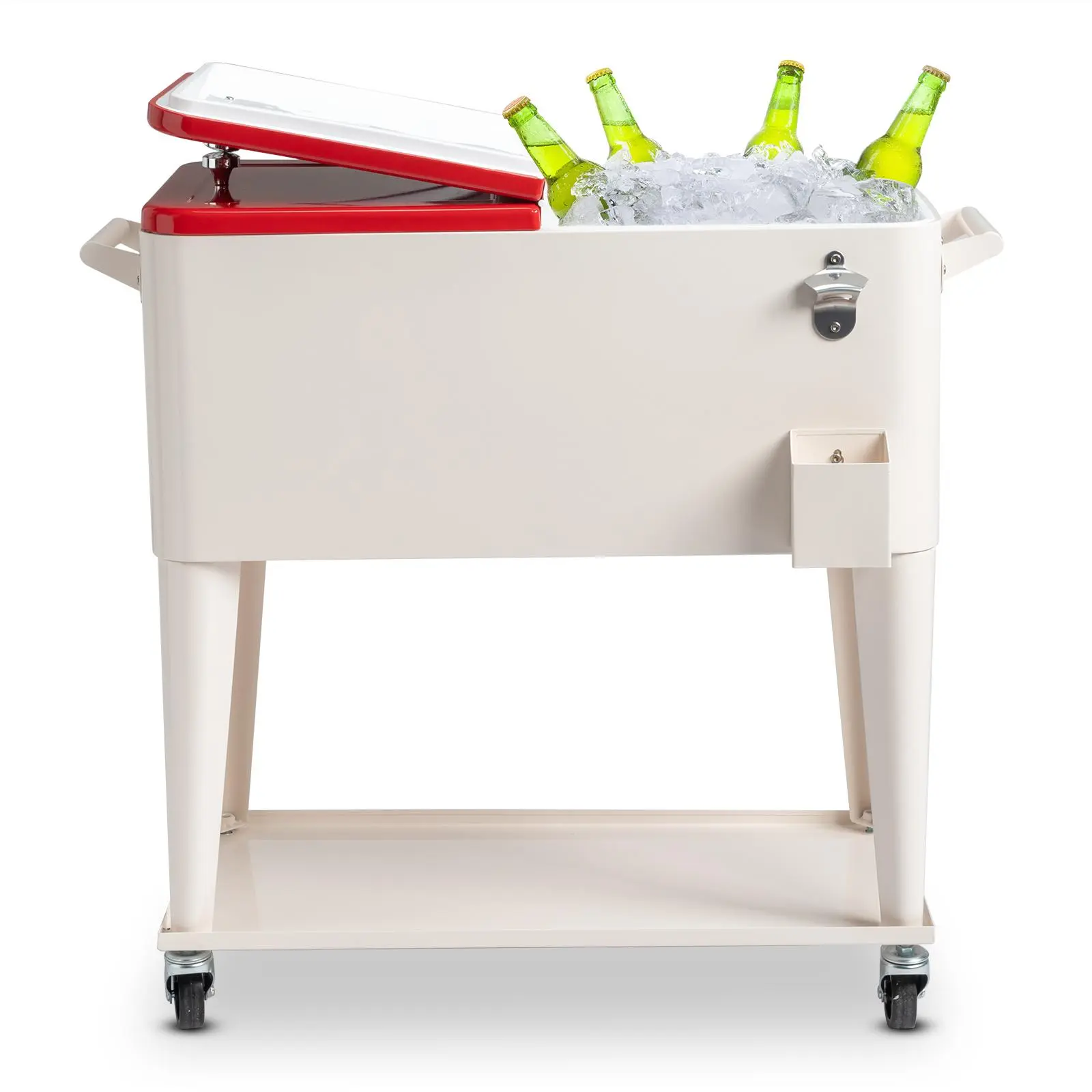 【Summervibes】UBesGoo 80Qt Sturdy Insulated Rolling Cooler - 80qt Capacity Ice Box with Shelf, Directional Wheels, Bottle Opener for Campfire, BBQ Party, Mobile Outdoor Camp Kitchen