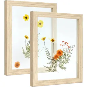 Floating Picture Frames 8x10 Set of 2 Wooden Photo Frame Double Glass Pressed Flower Frames 5x7 Wall and Tabletop Display Gift for Family Friends Wedding