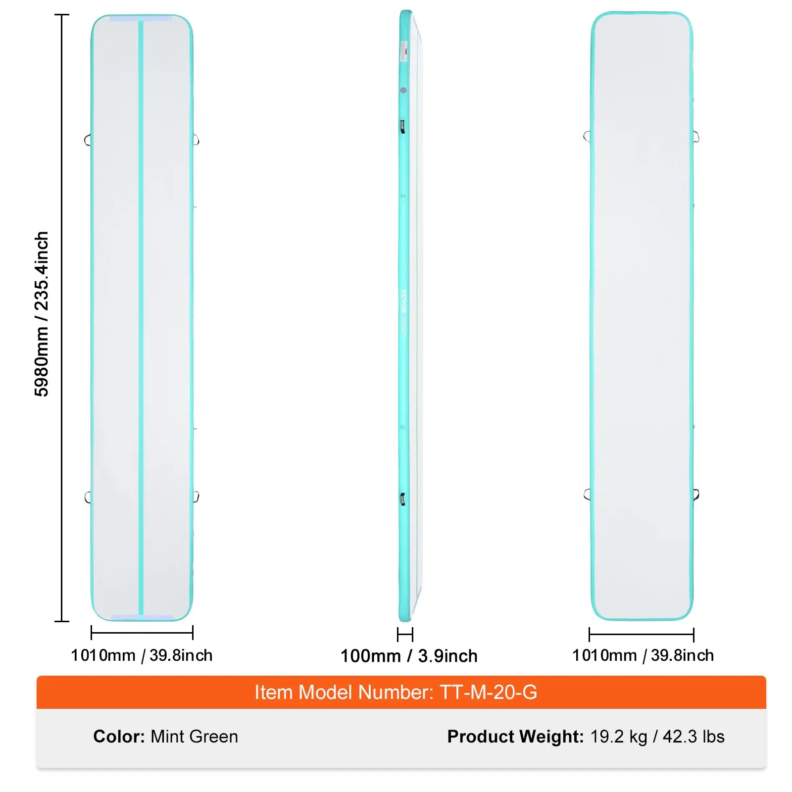 20 ft x 3.3 ft x 4 in（600 x 100 x 10 cm）- Mint Gre