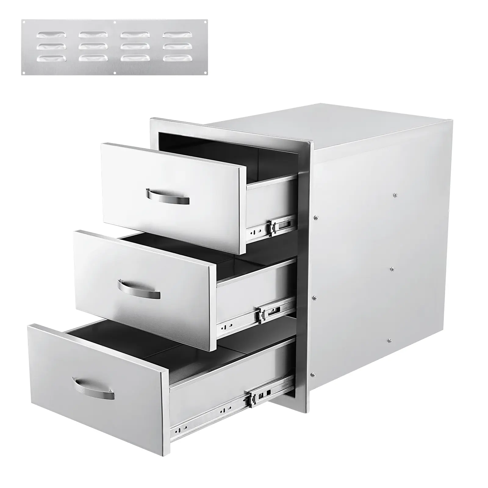 Stainless Steel Outdoor Kitchen Drawers, Triple Access BBQ Storage Cabinet, Heavy Duty & Weather Resistant Design with Smooth Slide Rails and Large Capacity, Ideal for Patio Grill Island
