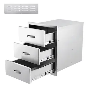 Stainless Steel Outdoor Kitchen Drawers, Triple Access BBQ Storage Cabinet, Heavy Duty & Weather Resistant Design with Smooth Slide Rails and Large Capacity, Ideal for Patio Grill Island