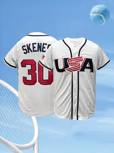 #30 USA Baseball Jersey for Men Women, Embroidered Stitched Fan Baseball Shirt with American Flag Detail, Breathable Casual Short Sleeve Sports Top for Fans Gift Theme Party Daily Wear