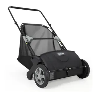 21" Push Lawn Sweeper, 3.5 Cu. Ft Leaf & Grass Collector with Dual Spinning Brushes, Adjustable Height, 10" Rubber Wheels, Manual Yard Sweeper