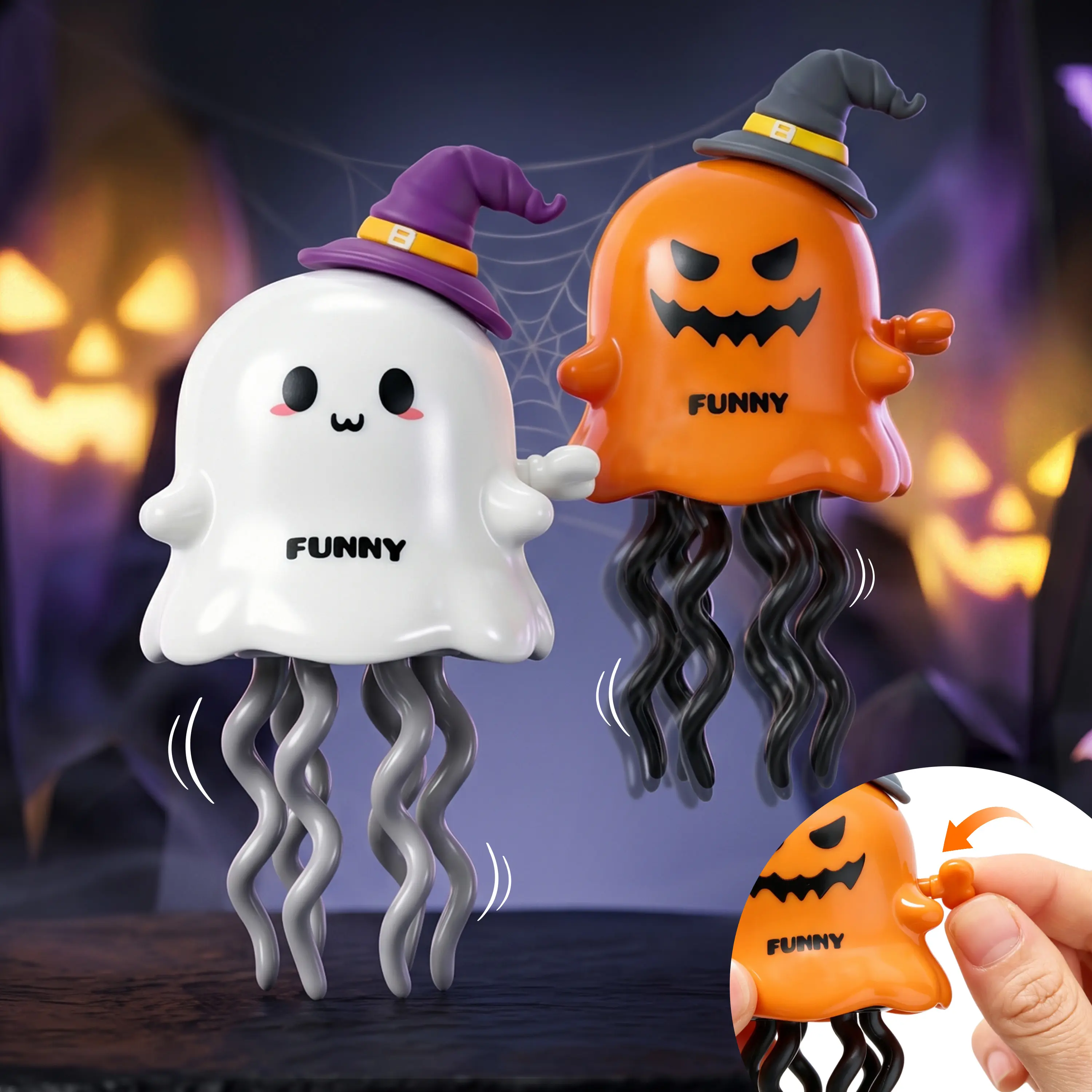 JOYIN 2 Pcs Halloween Wind Up Pumpkin and Spook Toys, Wind Up Walking Halloween Toys Set for Kids Gifts Student School Class Carnival Game Prizes Toys Trick or Treat Bag Stuffers