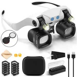 23x Head-Mounted Magnifying Glass with Light, USB Rechargeable, Interchangeable Lenses, Ideal for Watch Repair, Circuit Board Testing, Jewelry Appraisal, Accessories