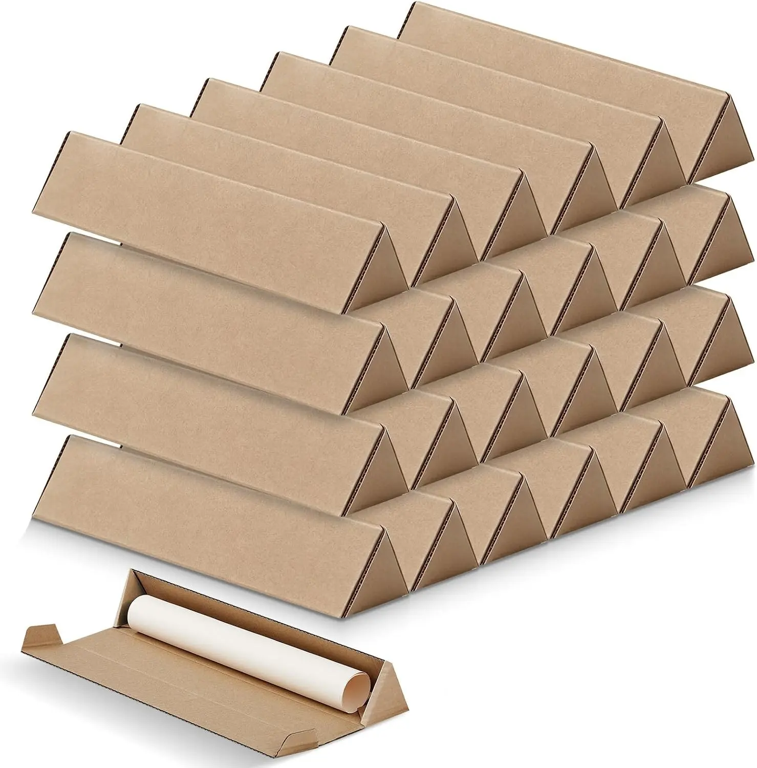 50 Pcs Triangle Mailing Shipping Tubes Corrugated Cardboard Box Poster Tube for Protecting, Shipping, Mailing and Storage of Artwork, Crafts, Long Art Holder (14" L X 3" w X 3" h,Kraft)
