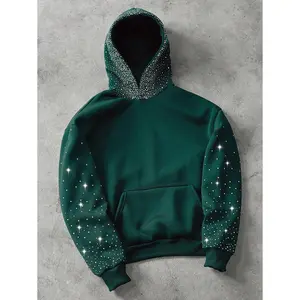Manfinity Streetrush Men's Starry Sky Gradient Sparkling Rhinestone Embellished Black Hoodie Sweatshirt, Rhinestone Hoodies, Hoodie With Rhinestones, Sparkly Hoodie