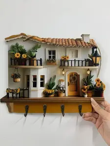 Sunflower Cottage Lightweight Wooden Key Holder with 4 Metal Hooks, Wall-Mounted Hanging Decor for Home Living Room, Easy Installation Home Supplies